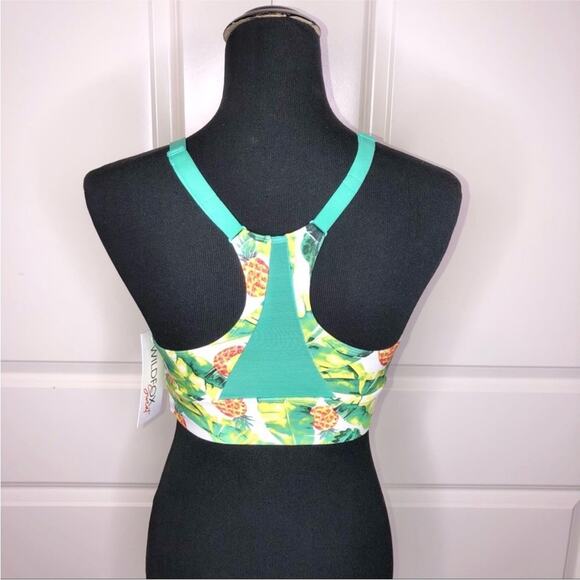 NEW WILDFOX Green White Yellow Palms & Pina Collins Tropical Print Sports Bra M - Picture 3 of 8